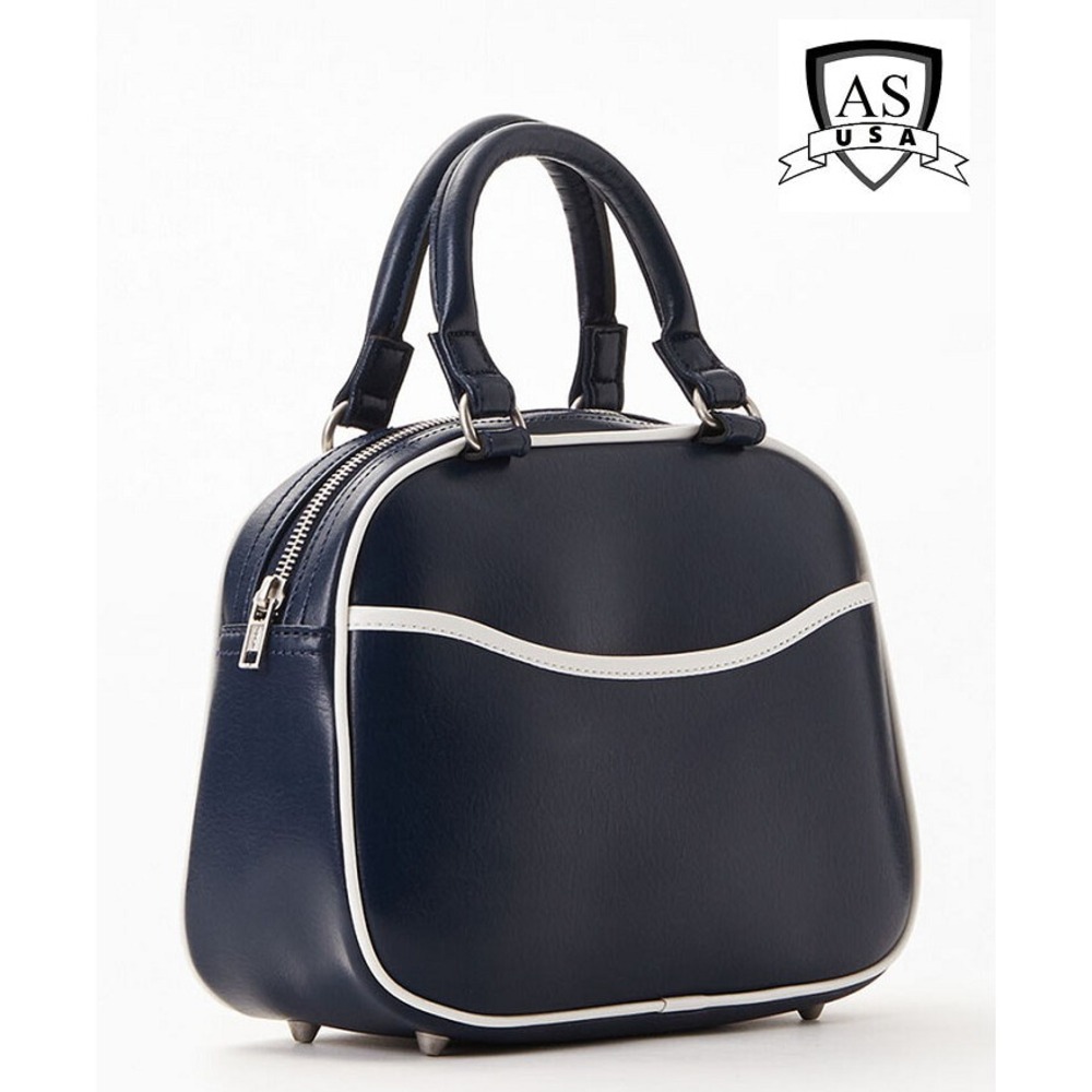 John Galt Navy Top Handle Purse Handbag Faux Leather Retro Satchel Bag NEW